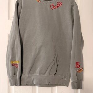 Comfort Colors Gray Crewneck with Red Embroidered Accents